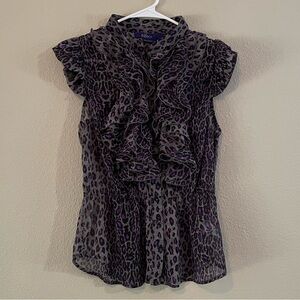 Y2K Miley Cyrus Max Azria Purple Leopard Ruffle Blouse
